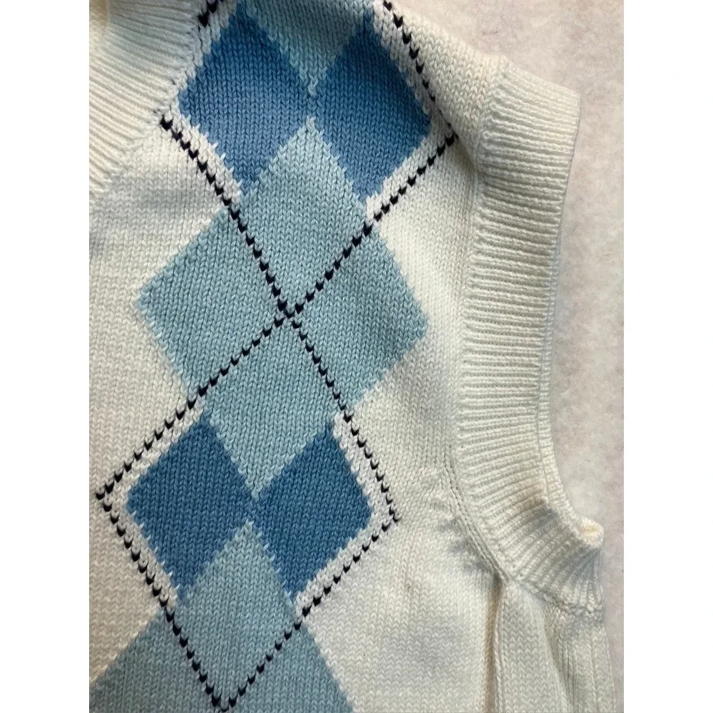 Gymboree Kids‎ Boys White Blue Argyle V Neck Sweater Vest Size S Cotton